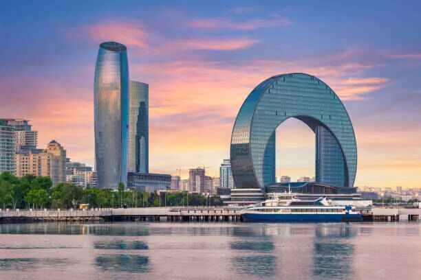 Azerbaijan Baku – modern skyline at sunset